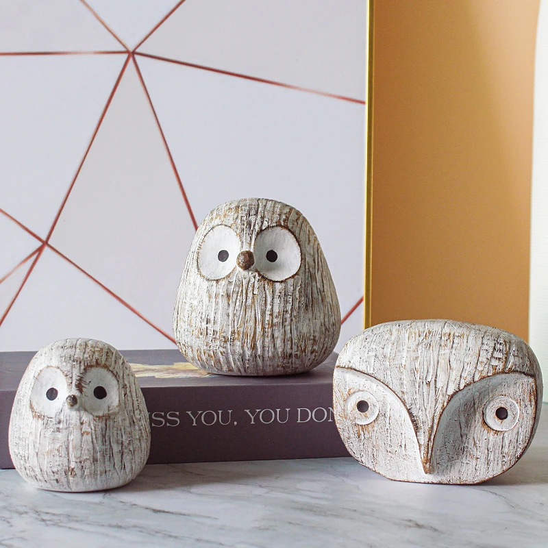 北欧简约创意个性呆萌猫头鹰树脂小摆件摆设动物客厅书房桌面装饰