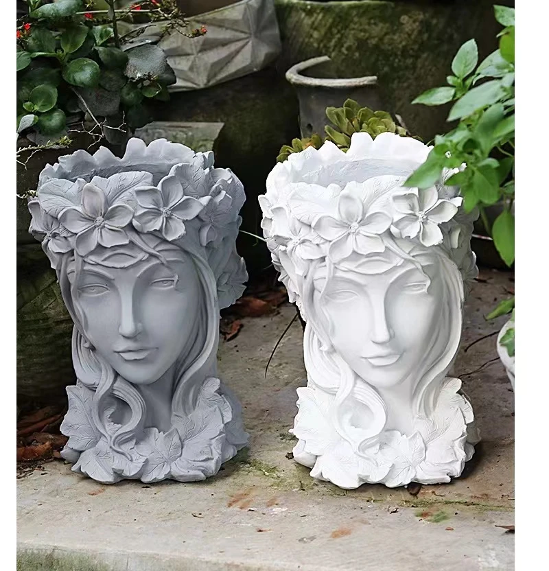 北欧多肉植物女神花盆花环创意雕像干花花瓶小清新户外花盆花园