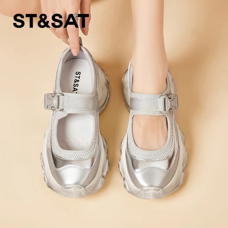 星期六镂空老爹鞋女2025年夏季新款网面透气百搭厚底轻便运动凉鞋