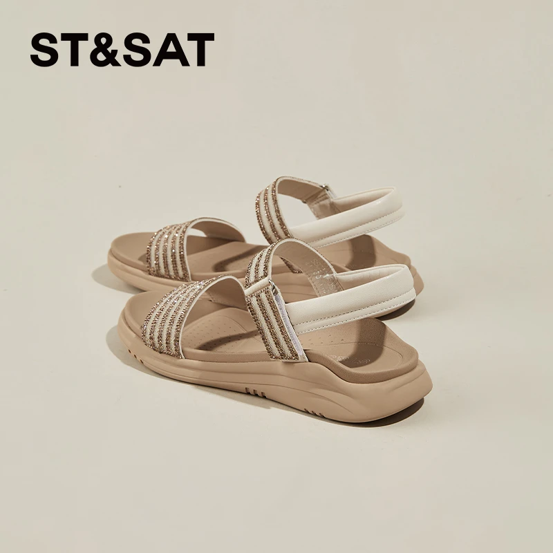 星期六夏季新款凉鞋女罗马鞋软底不累脚厚底防滑外穿平底露趾女鞋