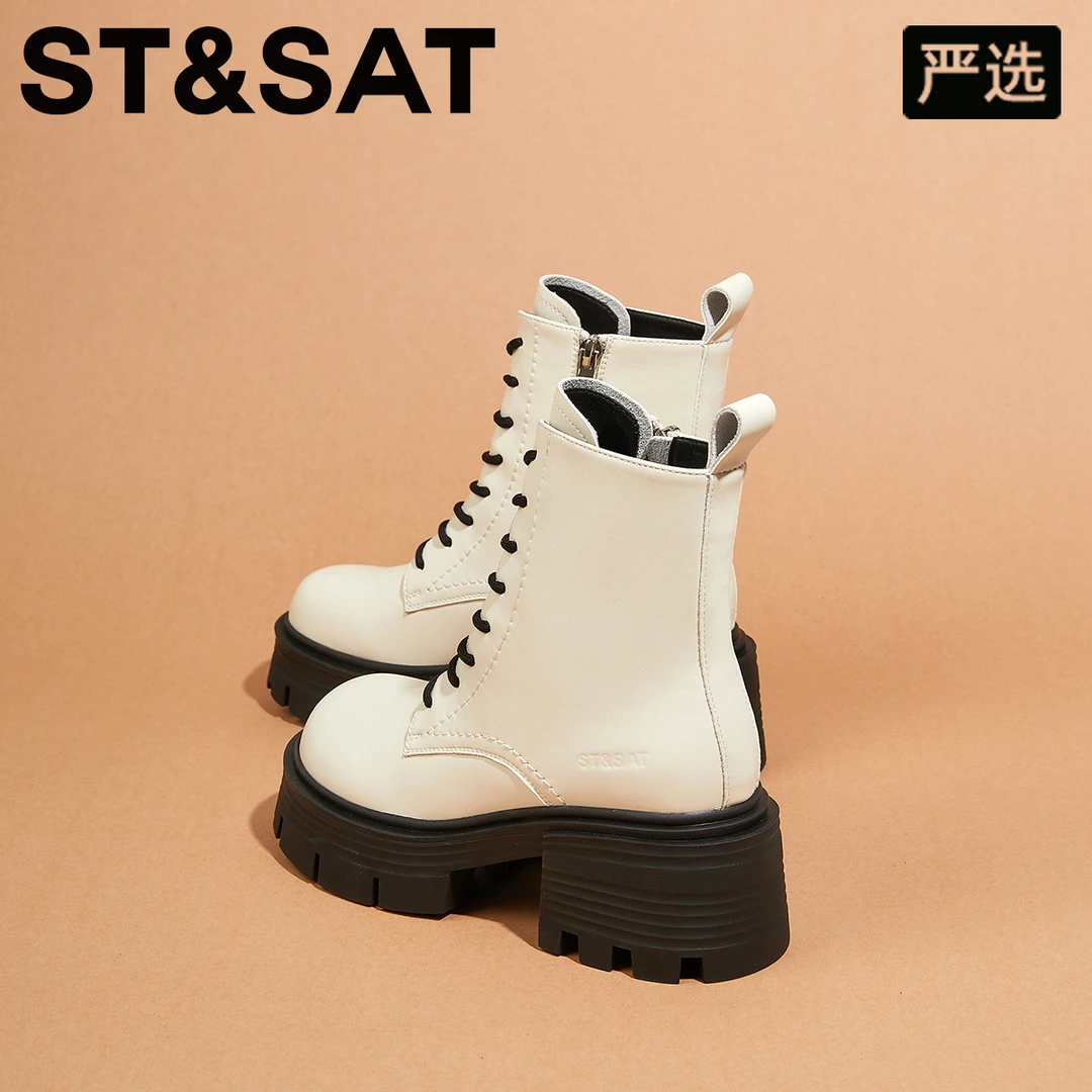 星期六高颜值厚底增高靴子女2025冬季新款时尚马丁靴舒适英伦风靴