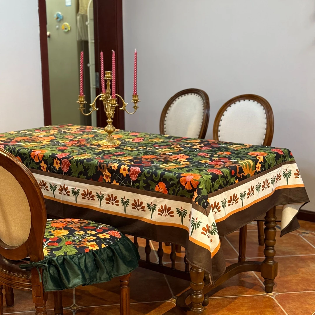 春色满园美式复古氛围感复古客厅餐桌布轻奢防尘布高级感茶几盖布