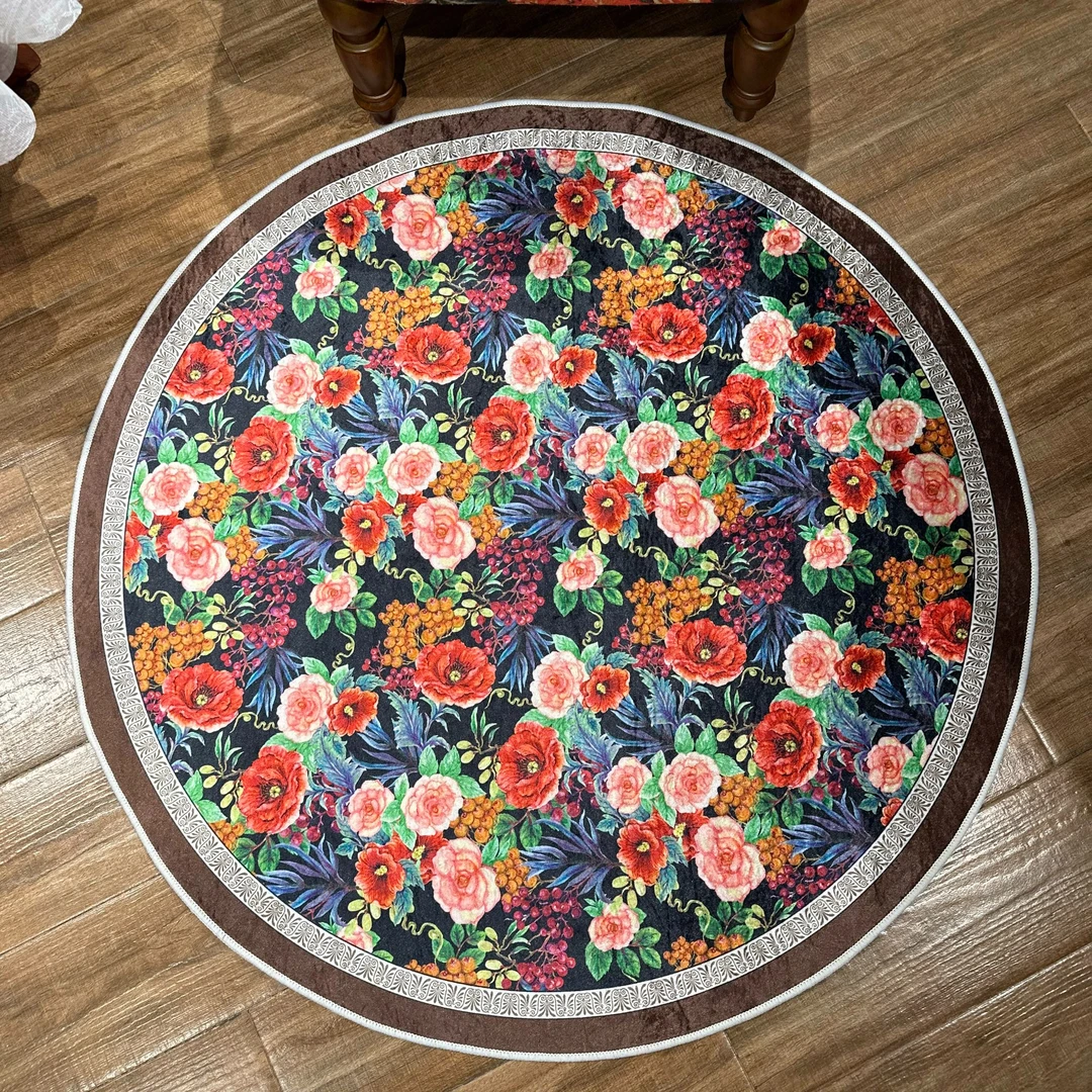 阳台地毯美式地毯圆形地毯脚垫美式老虎椅地毯防滑地毯圆地毯地垫