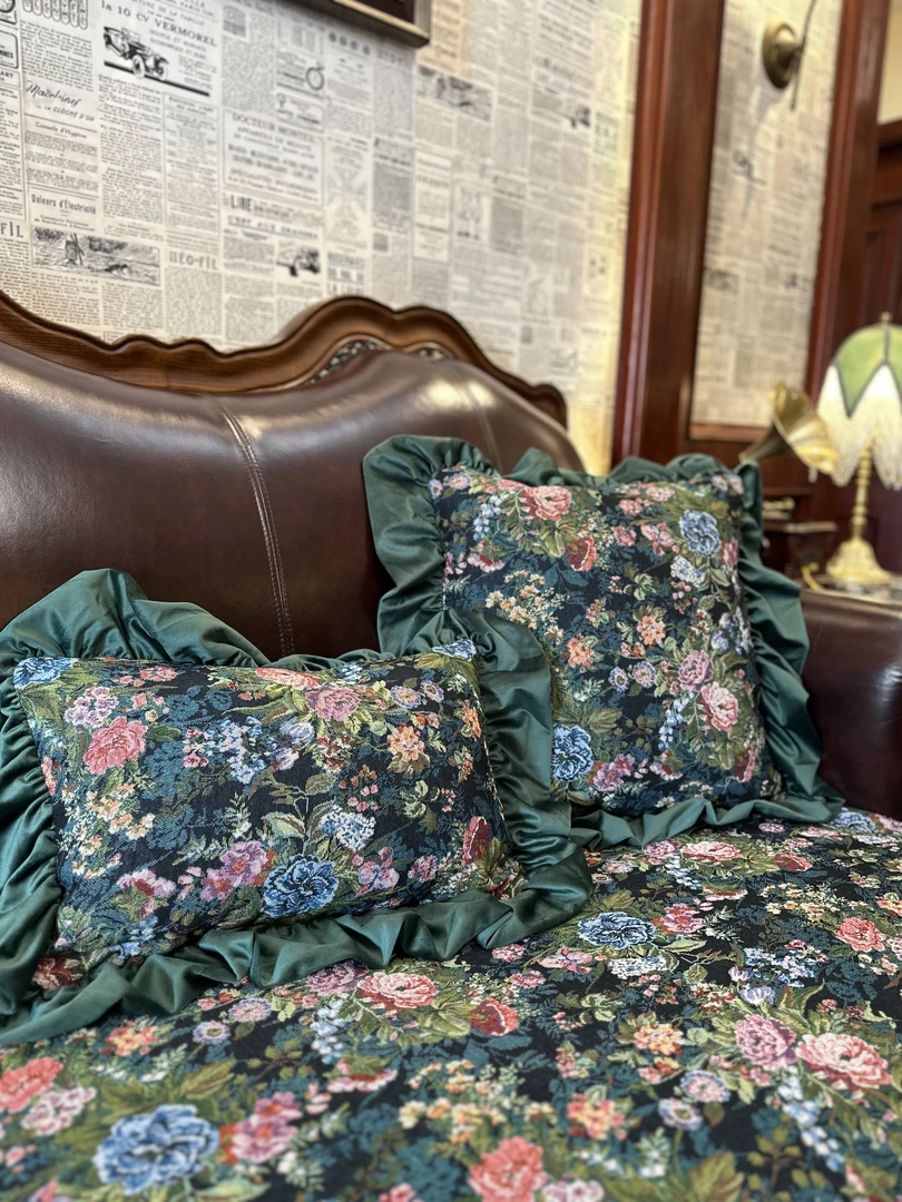 莫奈花园提花美式沙发靠枕美式复古刺绣提花抱枕办公室沙发靠垫