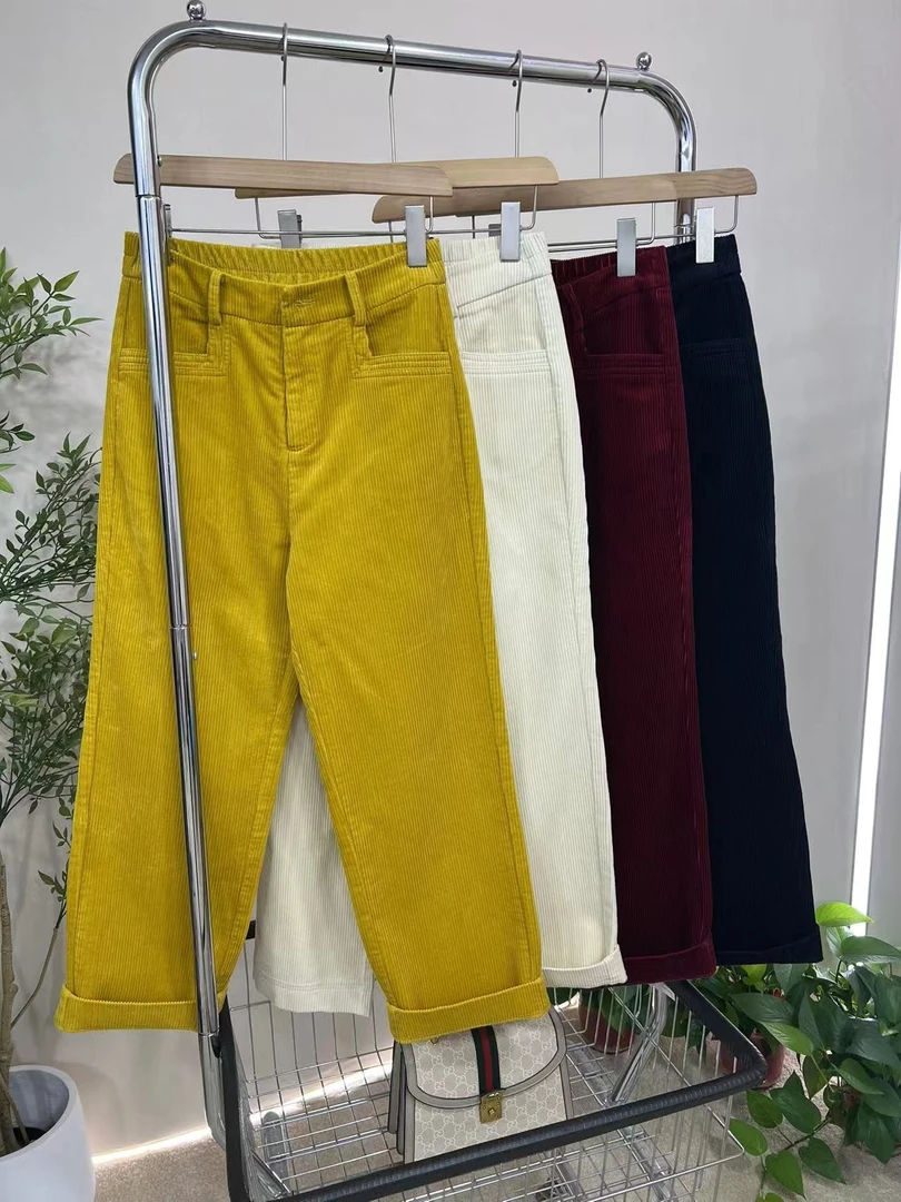 高端灯芯绒直筒裤女2024秋冬款高腰显瘦舒适百搭休闲裤窄版阔腿裤