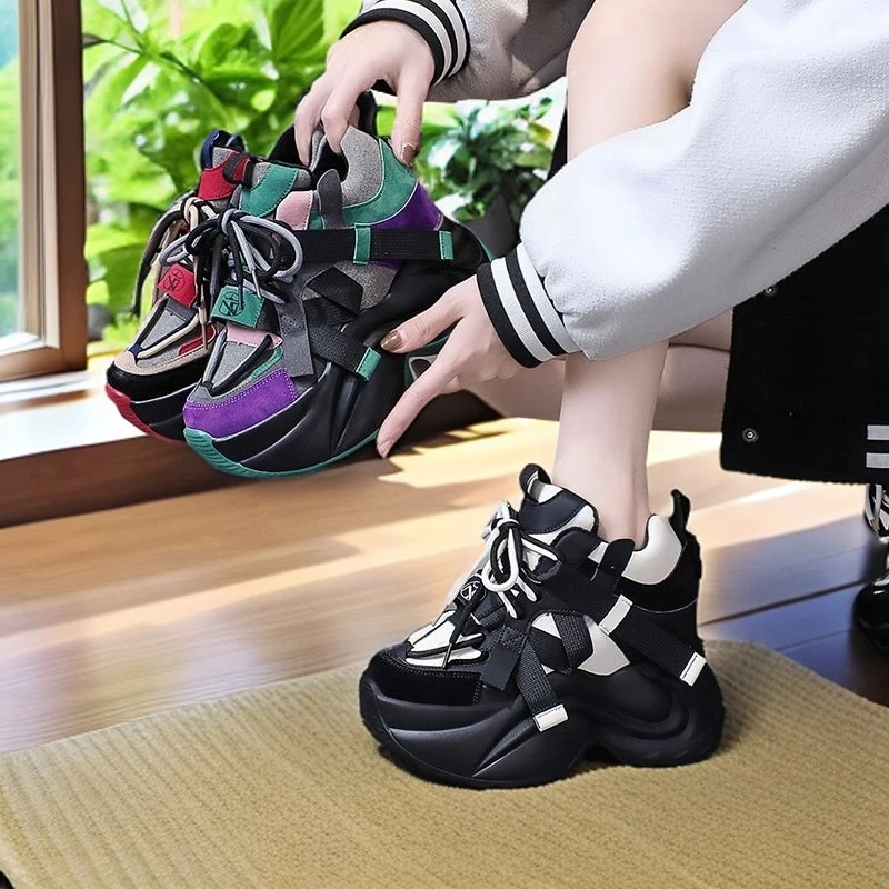 厚底2025春秋新款内增高女鞋网红超轻韩版百搭小码34运动老爹鞋女