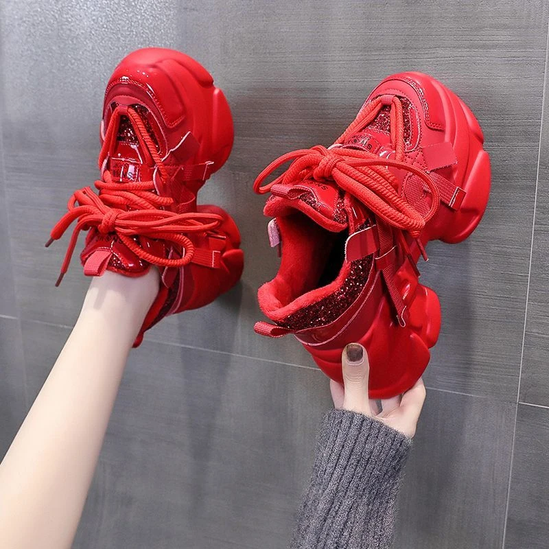 秋冬新款韩版超轻厚底增高加绒网红老爹鞋女款2025爆款专柜正品