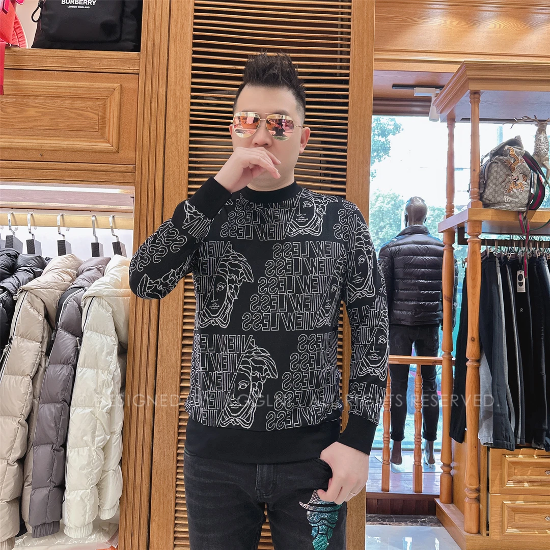 秋冬款NL黑灰字母花男士品质高端轻奢洋气上档次长袖t恤潮牌男装
