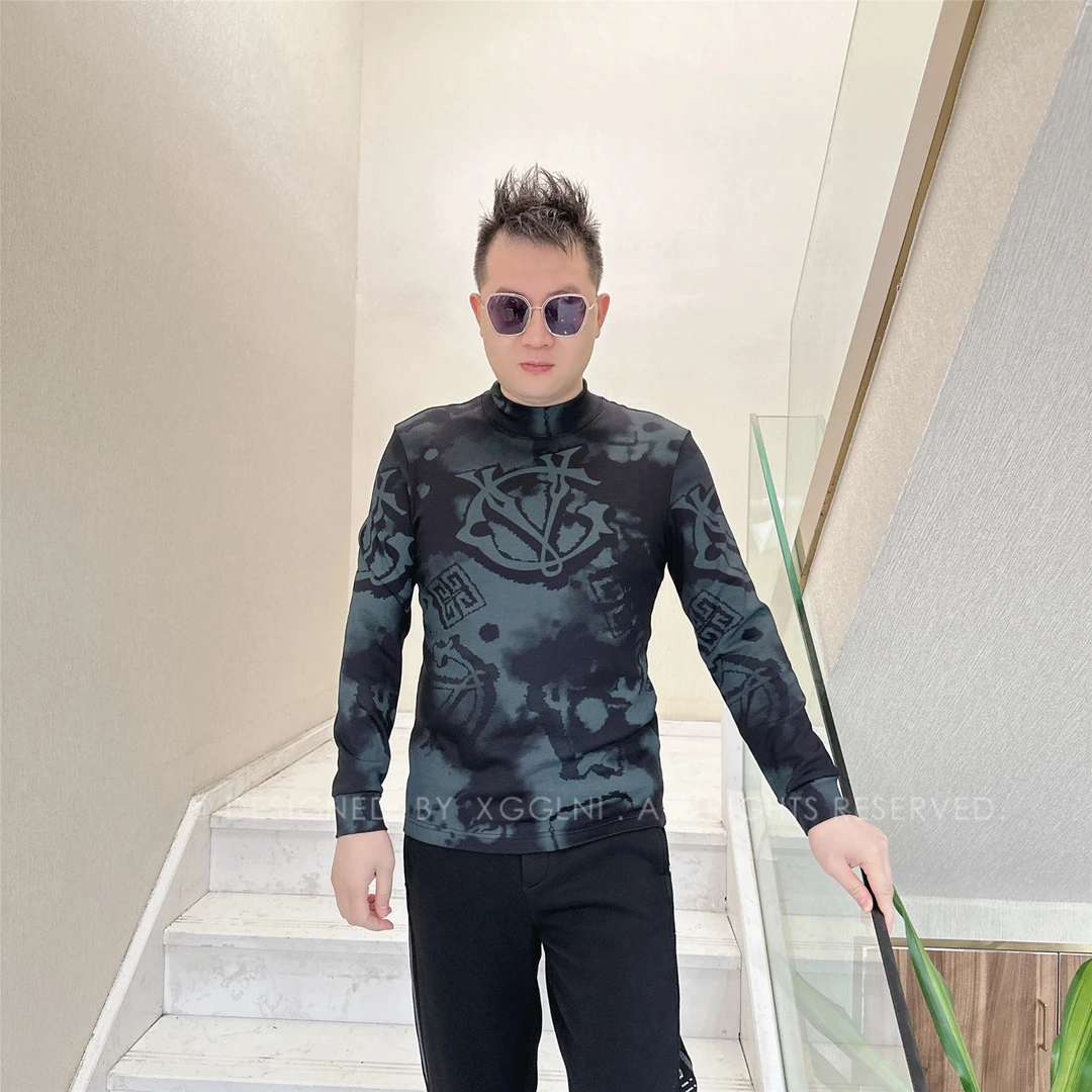 冬季款OD不规则涂鸦CV字男士品质高端轻奢洋气上档次潮牌长袖T恤