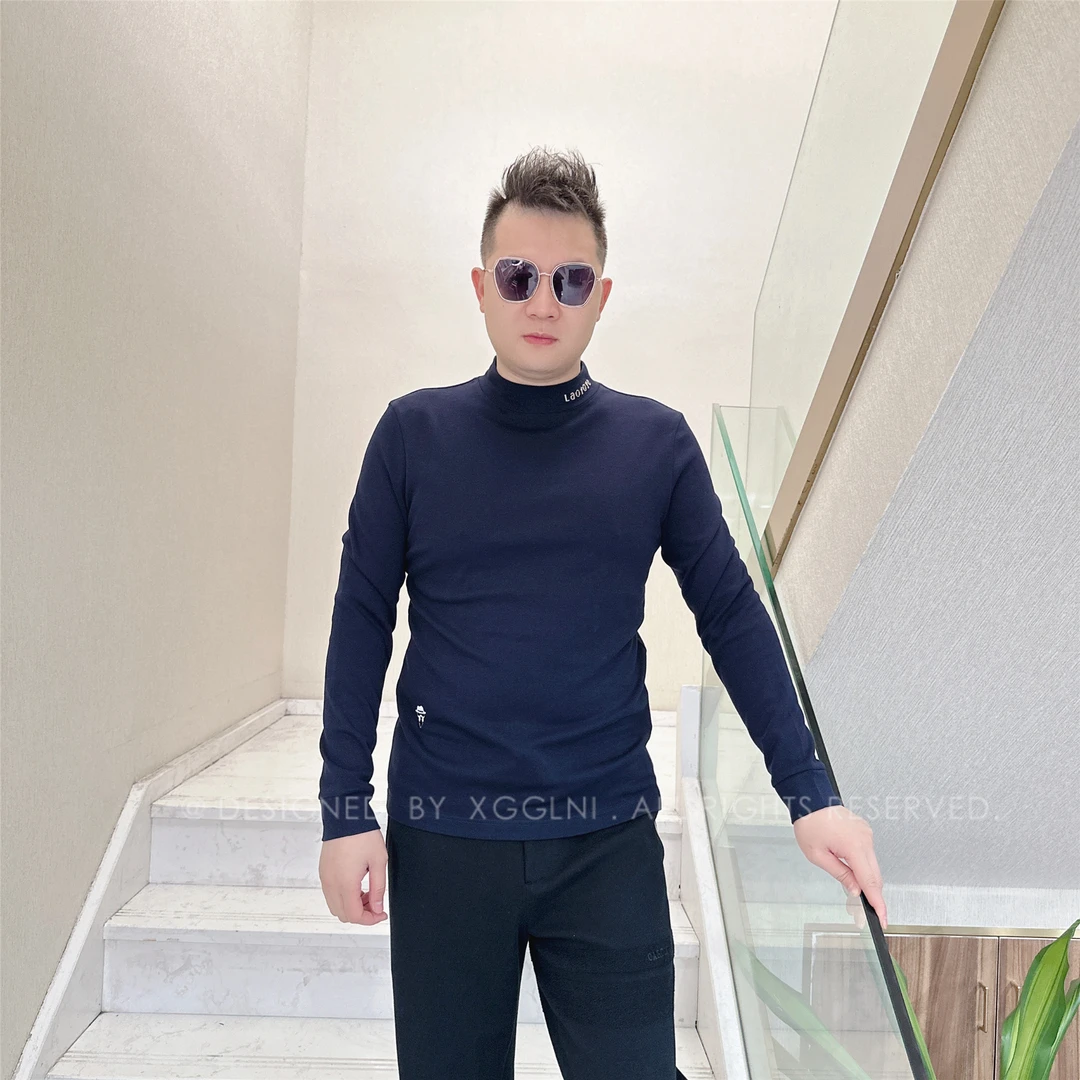 冬季款LAOFOYE领口五金字母男士品质高端奢侈品洋气上档次长袖T恤