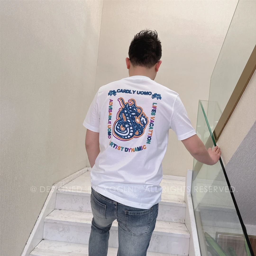 夏季款卡迪利背后多彩龙标品质高端轻奢洋气上档次短袖t恤潮男装