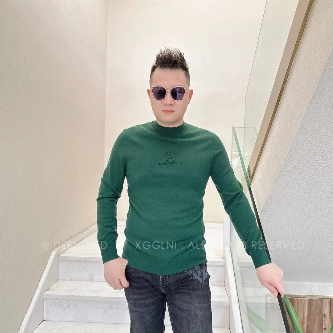 冬季款GF胸口压凸字母图案毛衣高端轻奢休闲保暖男士长袖羊毛衫