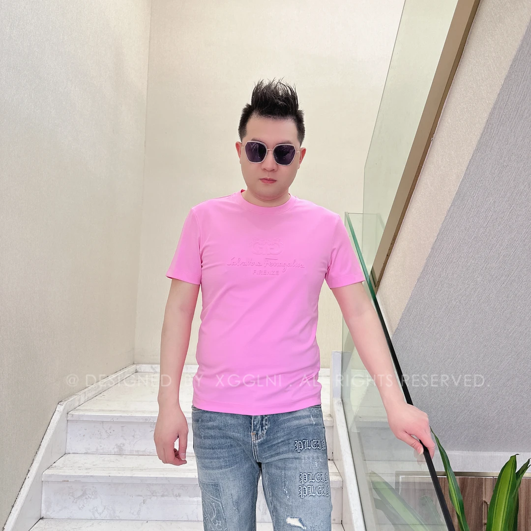 春夏款NL正反两个G压凸字母男士品质高端轻奢洋气上档次短袖潮t恤