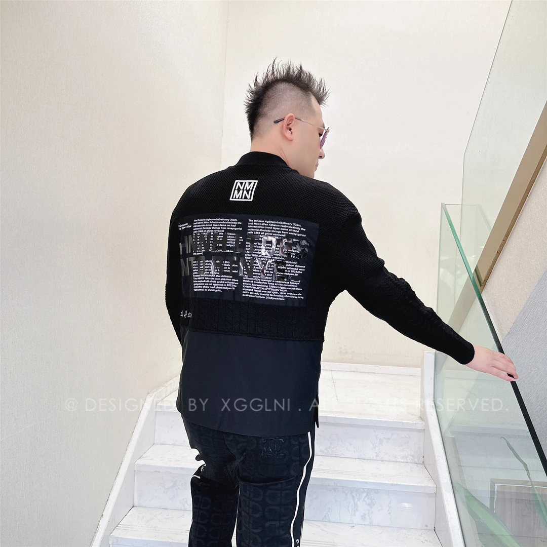 秋冬款OD胸口HNNH字轻奢高端男装高档圆领男士潮牌卫衣长袖