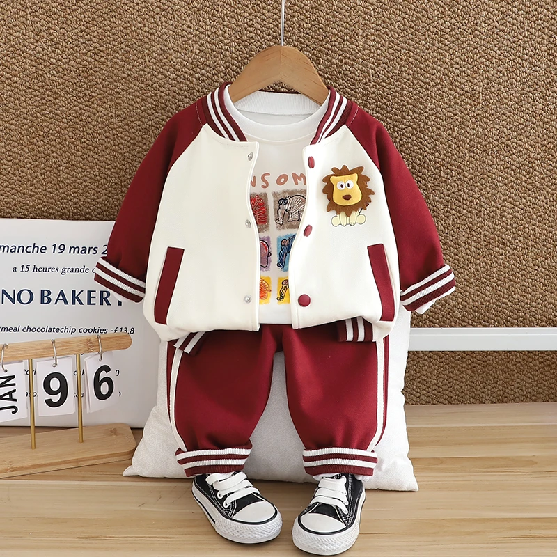 童装男童秋装套装新款洋气男宝宝卡通棒球服三件套婴儿童春秋季潮