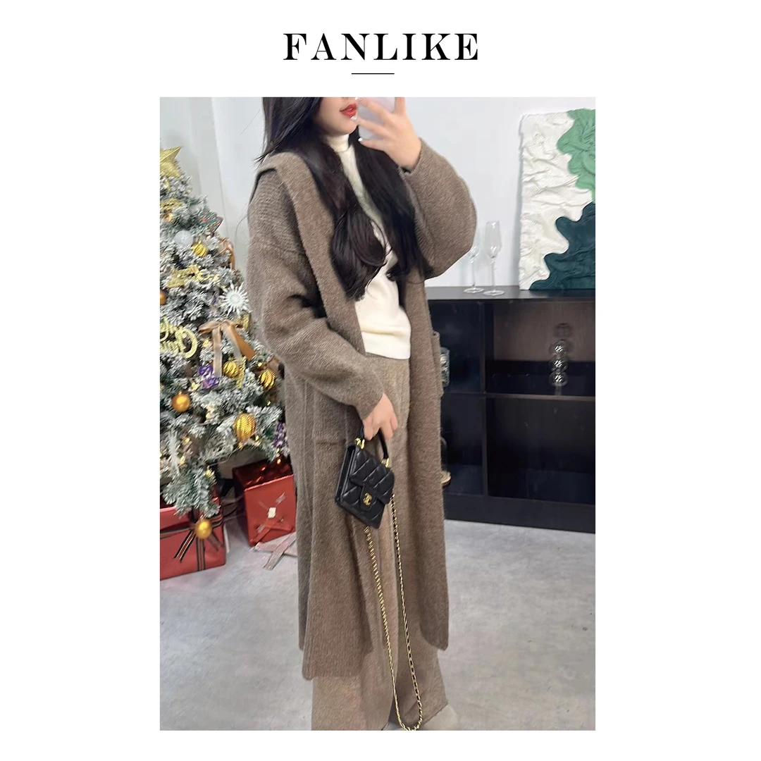 【Fanlike】连帽款高级感针织长冬季毛衣开衫慵懒风外套韩版加厚