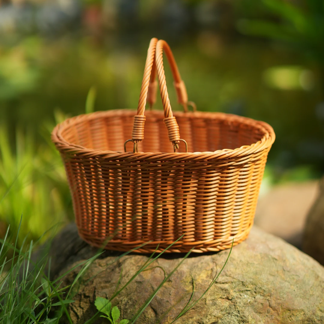 Y730L手工编织手提买菜篮户外野餐篮果蔬篮购超市菜篮子30*18*15