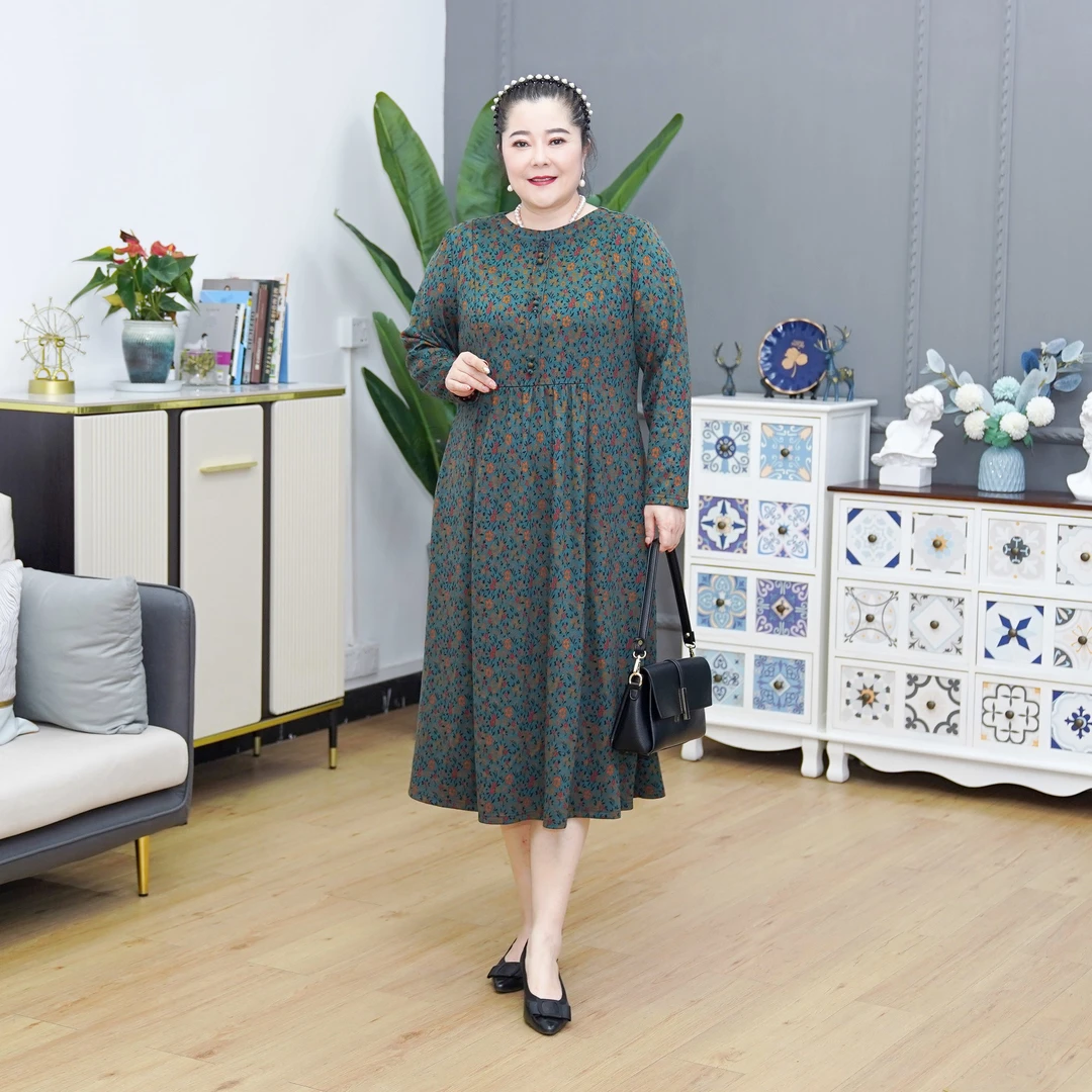 娜丹静原创轻奢大码女装时尚洋气显瘦妈妈装貂绒连衣裙LD22415