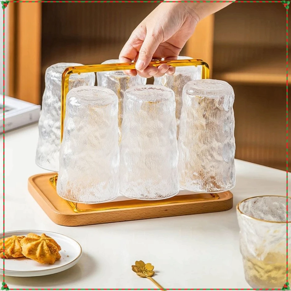 六只装ins冰川纹玻璃杯简约新品家用水杯啤酒杯牛奶杯饮料【俊旺】