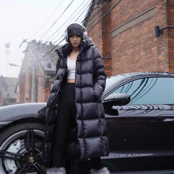 【三只鹅】秋冬季黑金鹅绒服加厚带帽百搭宽松长款保暖网红爆款外套