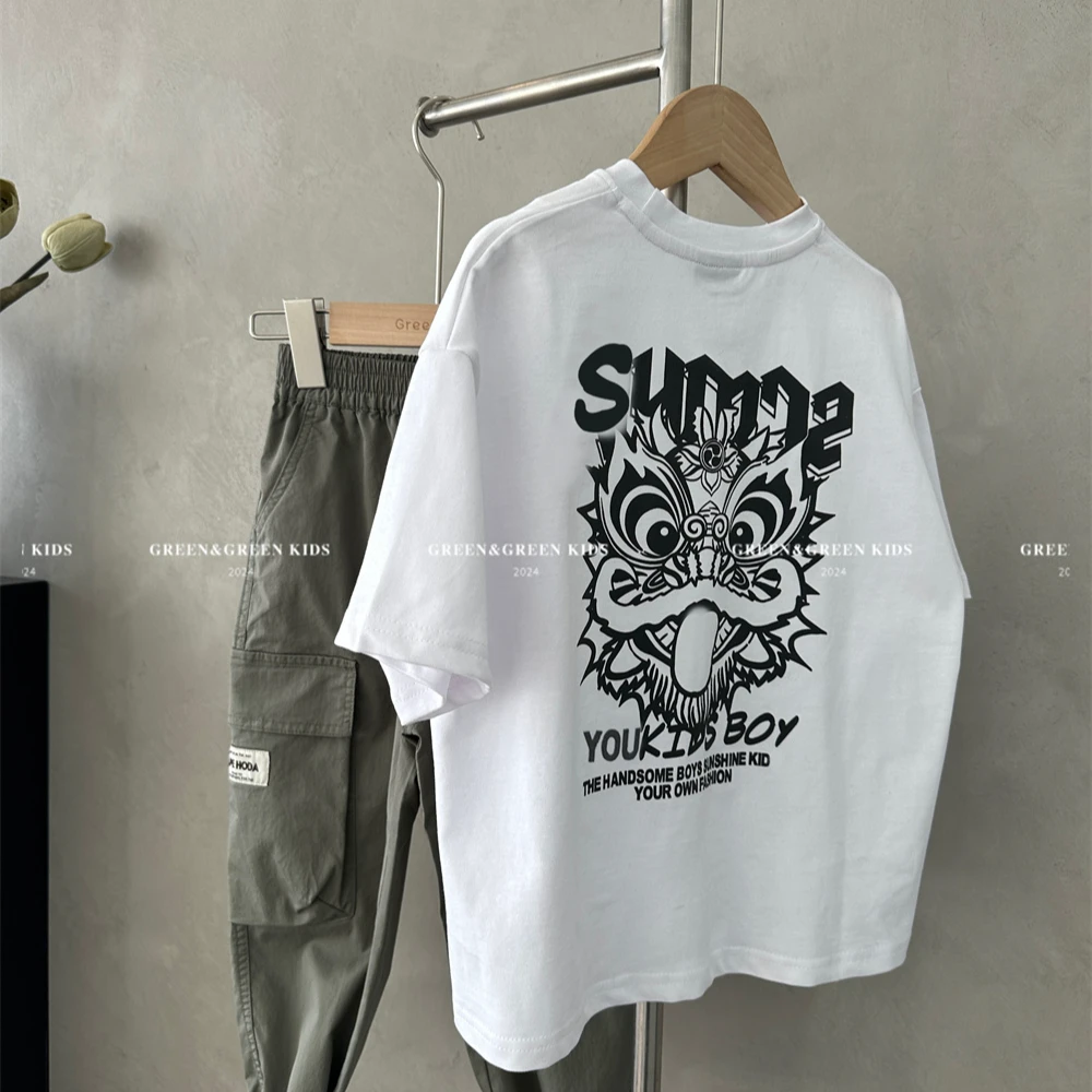 中大童精梳棉印花半袖T恤夏季新款时尚百搭款圆领短袖24062