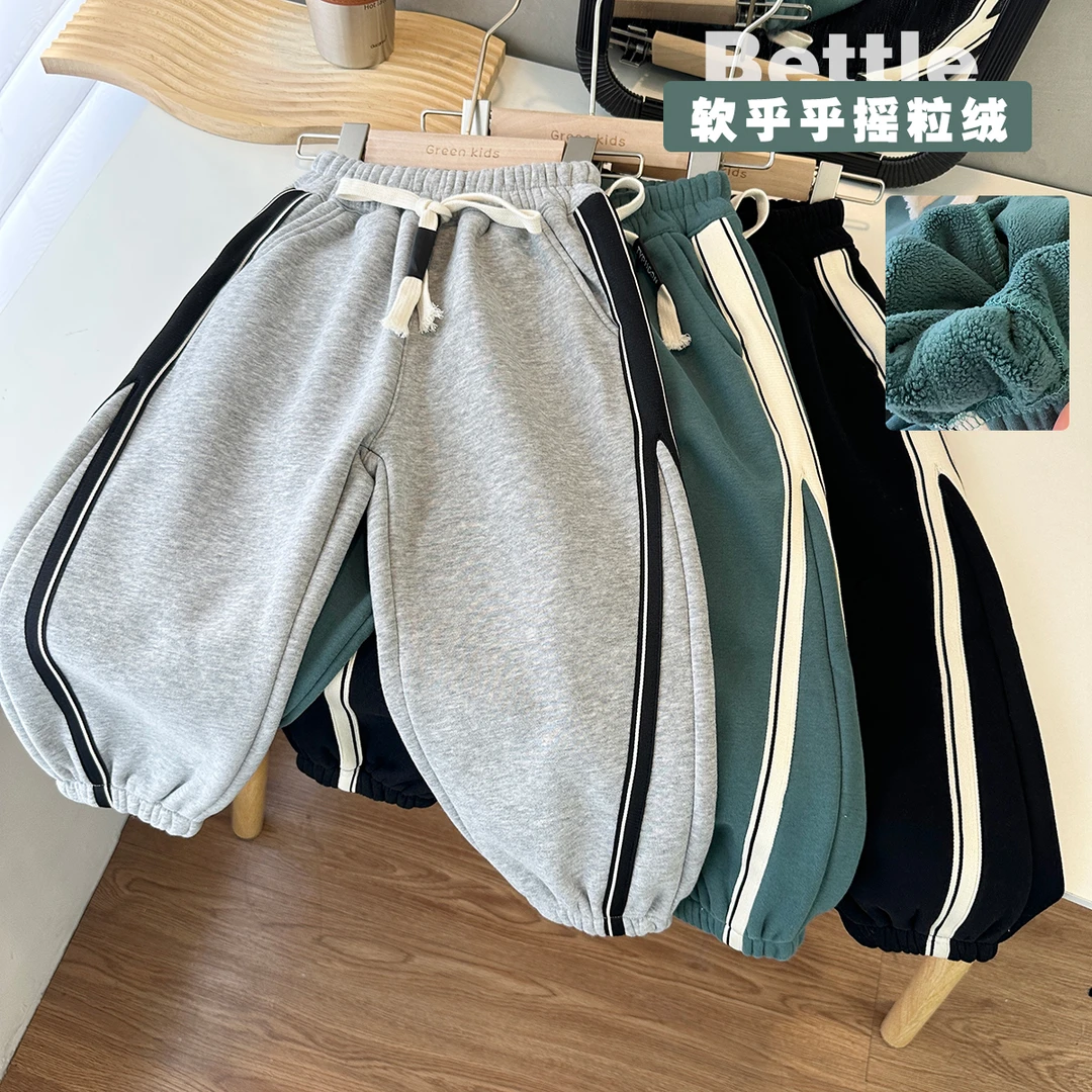 中大童加绒运动裤2023秋冬新款保暖一体绒裤子男童长裤潮23408
