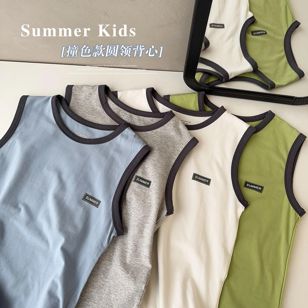 儿童简约韩版背心~夏季新款无袖圆领衫洋气T恤24278