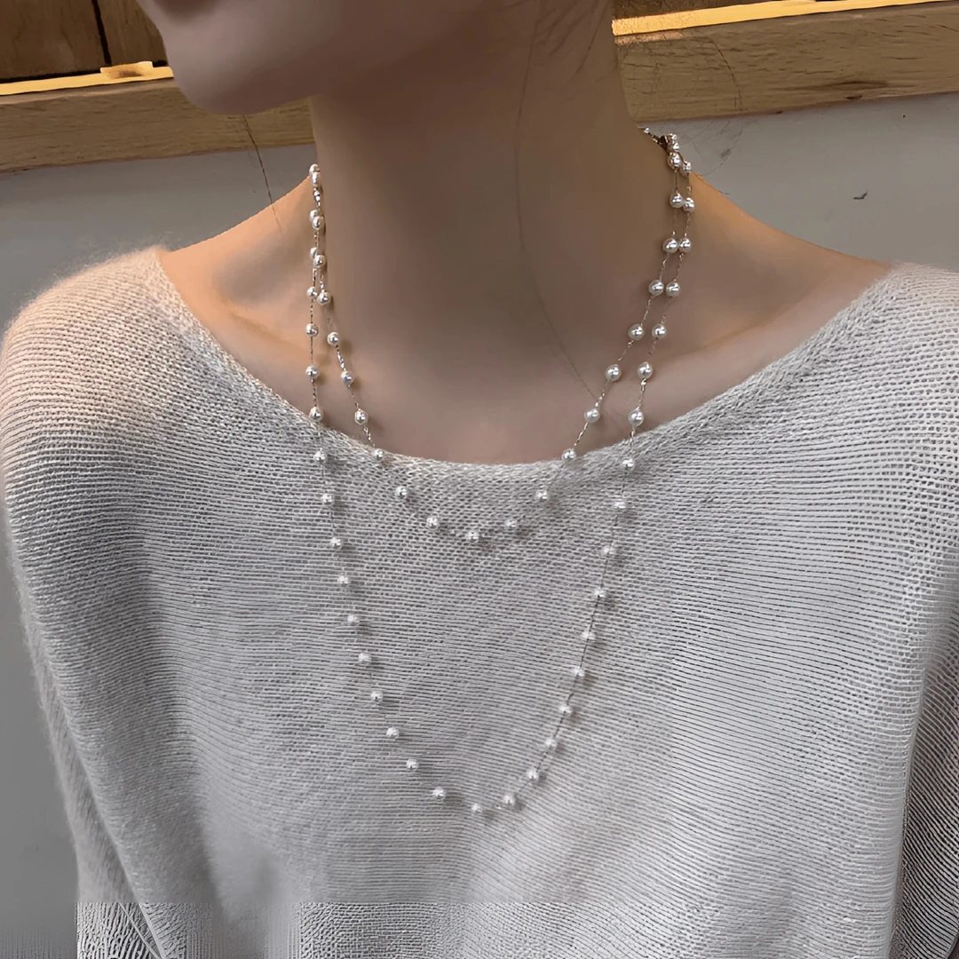铜合金仿珍珠项链 高级感2024新款满天星项链女长款锁骨链毛衣链