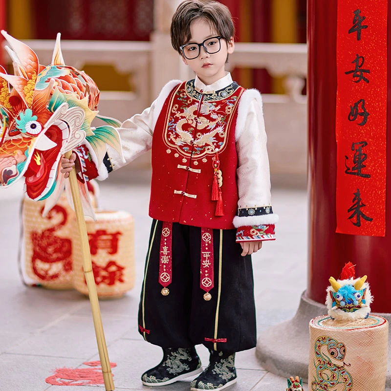 旗铂-龙吟国瑞 2024新款男童拜年服秋冬儿童汉服冬装男宝国风唐装