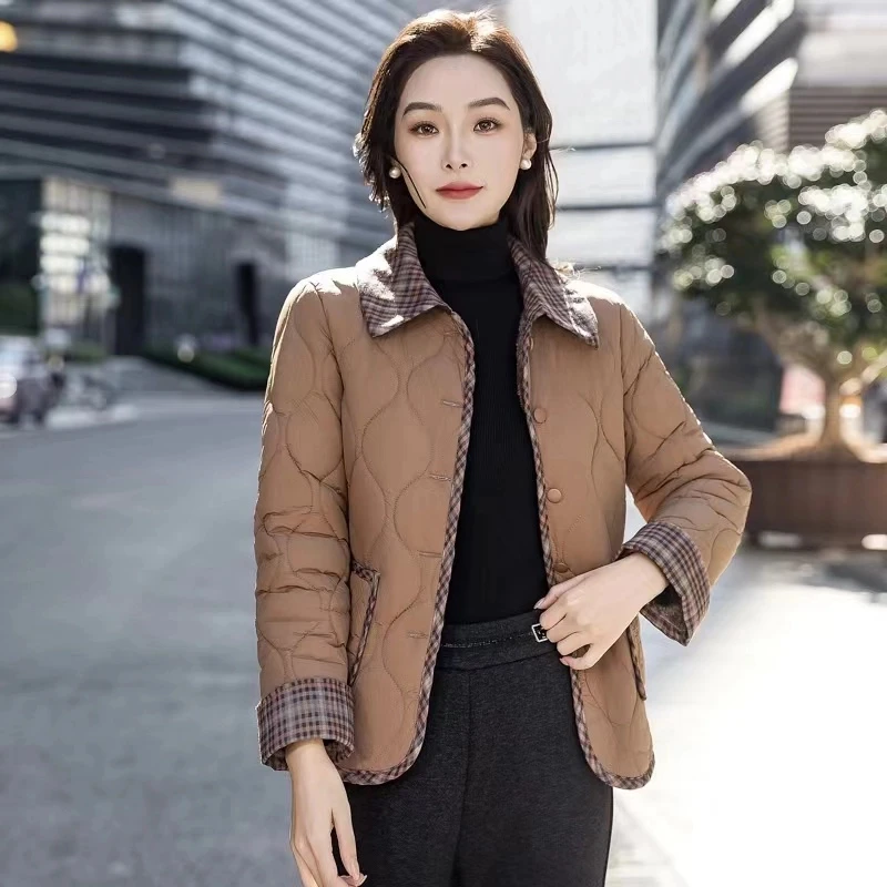 秋冬加绒加厚尼丝纺棉服外套2024冬季新款时尚减龄休闲加厚棉衣