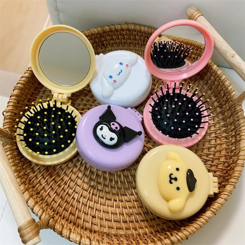 日系玉桂狗库洛米便携折叠翻盖式气垫随身梳镜两用一体可爱梳子