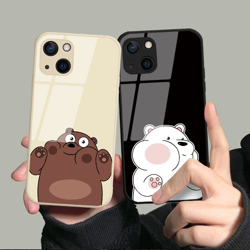 【苹果/华为/小米/oppo/vivo】可爱卡通脸贴玻璃熊黑白玻璃手机壳