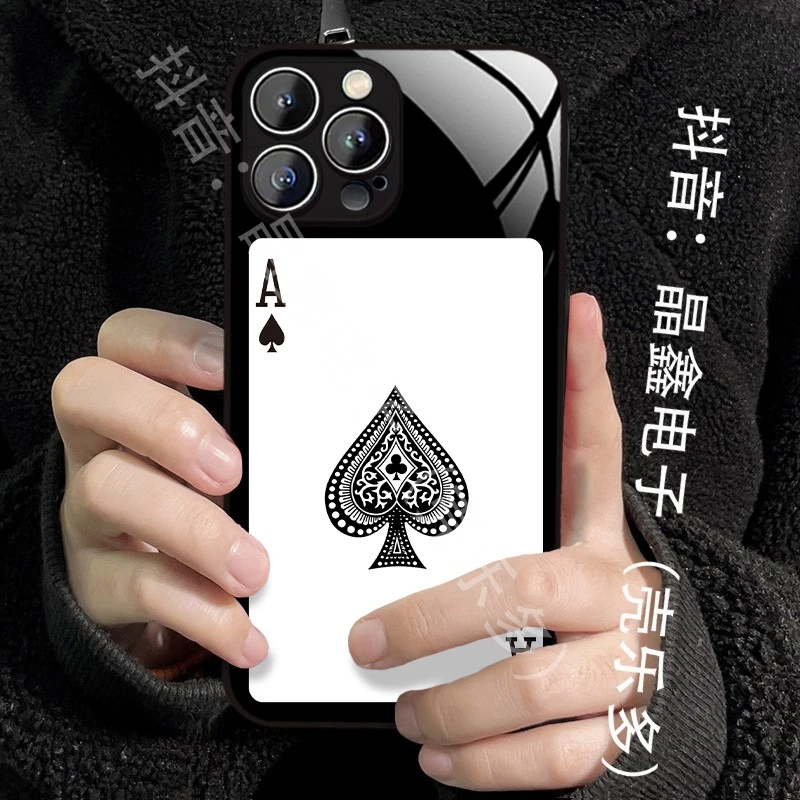 适用苹果14/华为/小米/oppo/vivo创意扑克牌黑桃A搞怪小众手机壳