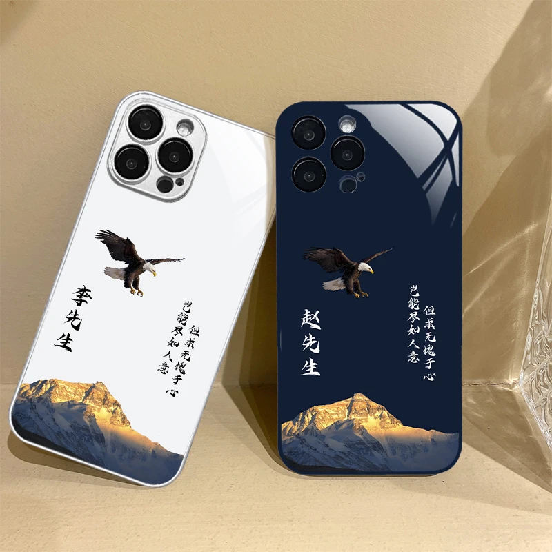 适用苹果/华为/小米/oppo/vivo飞鹰高山姓氏DIY定制男玻璃手机壳