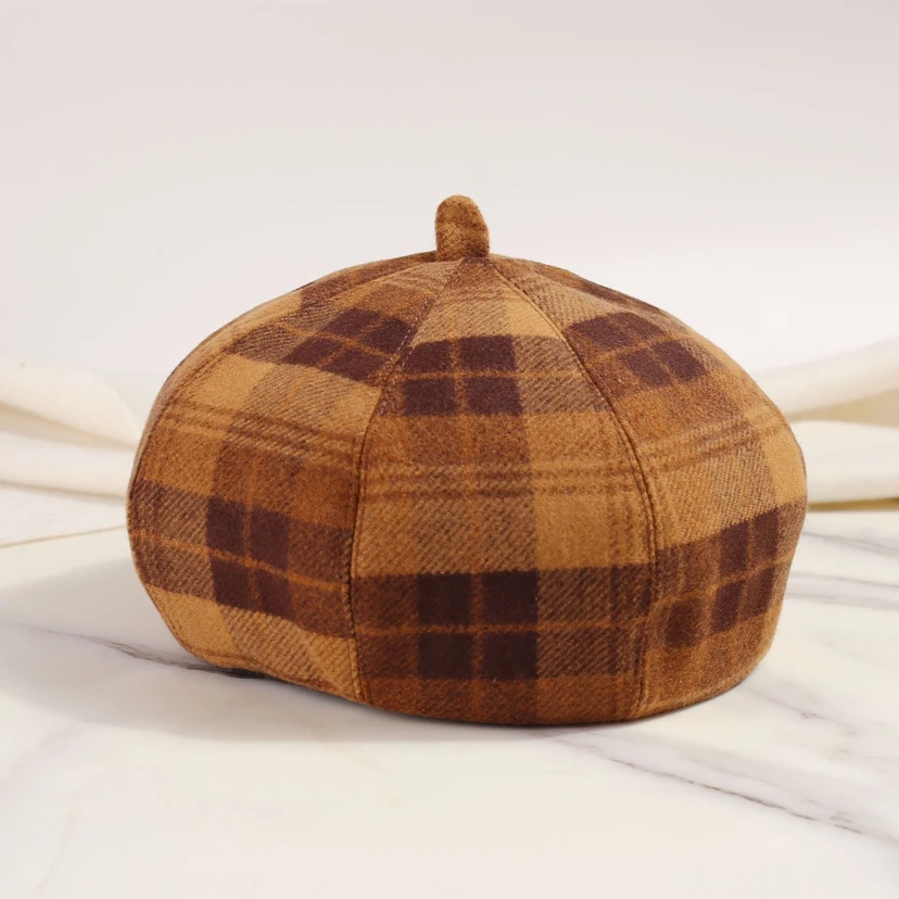 秋冬洋气格子贝雷帽子女时尚经典百搭休闲文艺范画家帽学院风