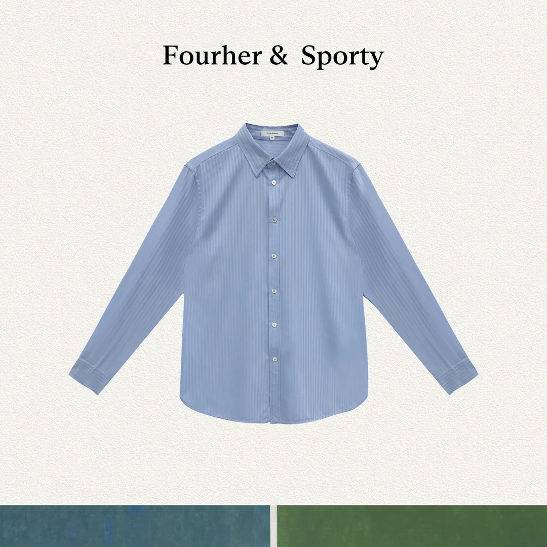 FOURHER 条纹迷踪 丝滑设计感 时装风 休闲合身版垂感衬衫