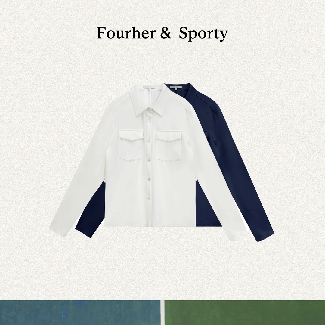 FOURHER極简之境 Sporty都市小翻袋 正肩版正翻领针织衬衫