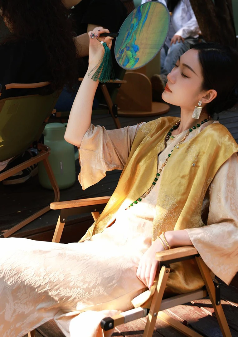 【灼华】国风28姆米重磅桑蚕丝春夏女士提花斜裁中式连衣裙XYL23123