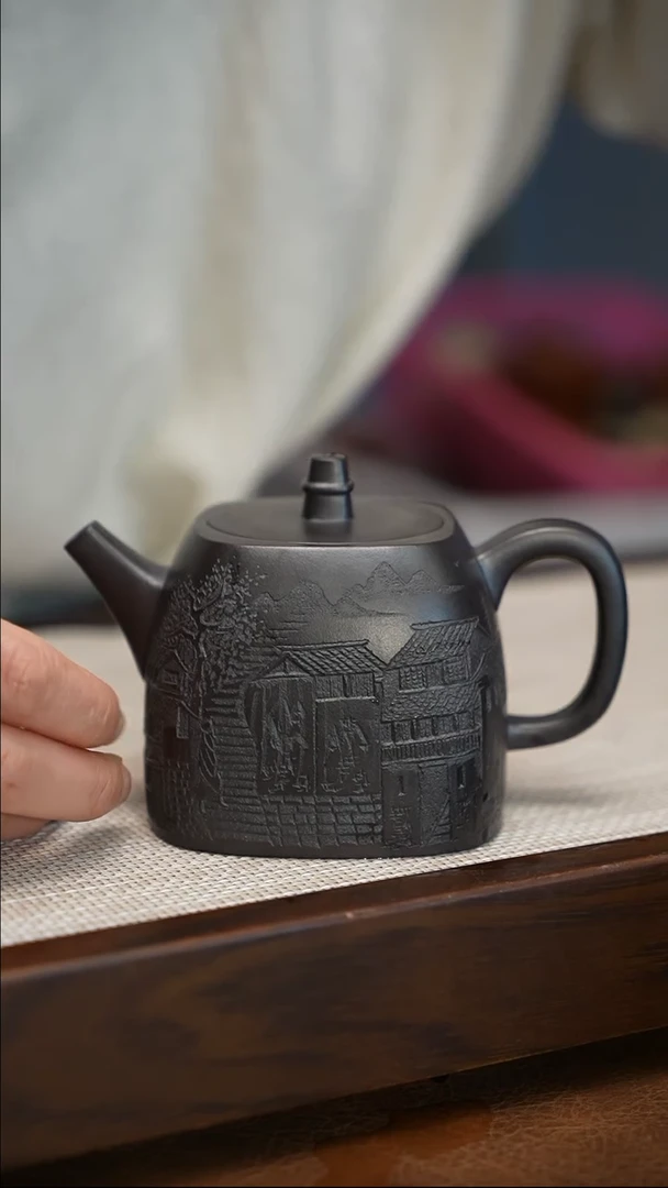 【闪购商品】紫砂茶壶石红四方汗铎200cc左右
