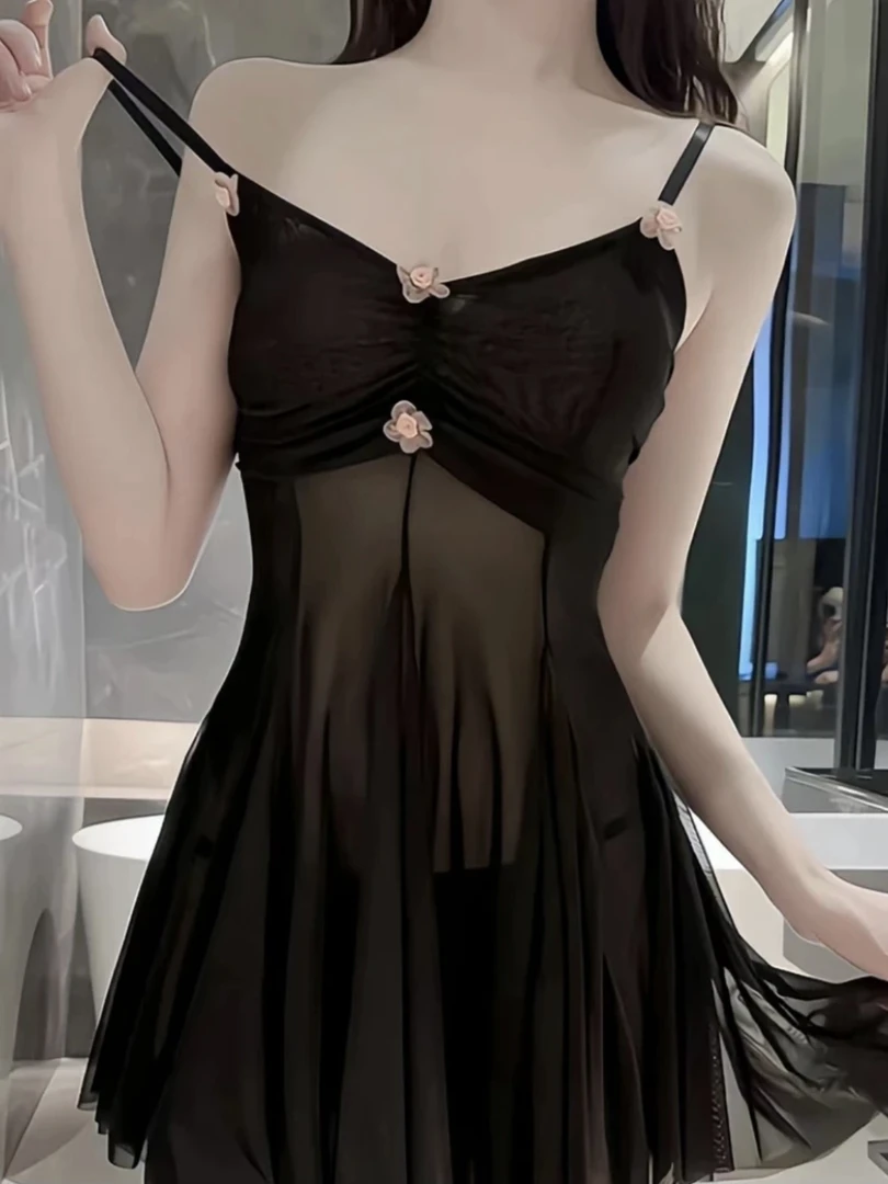 新款网红法式吊带黑色纯欲蕾丝睡裙网纱高级保守夏季露背显瘦睡衣