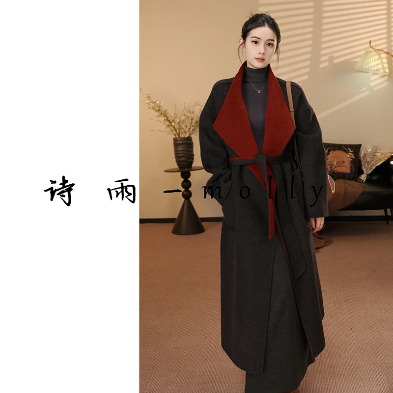 贝加尔湖畔（诗雨）初剪长款100%羊毛大衣秋冬时尚气质外套