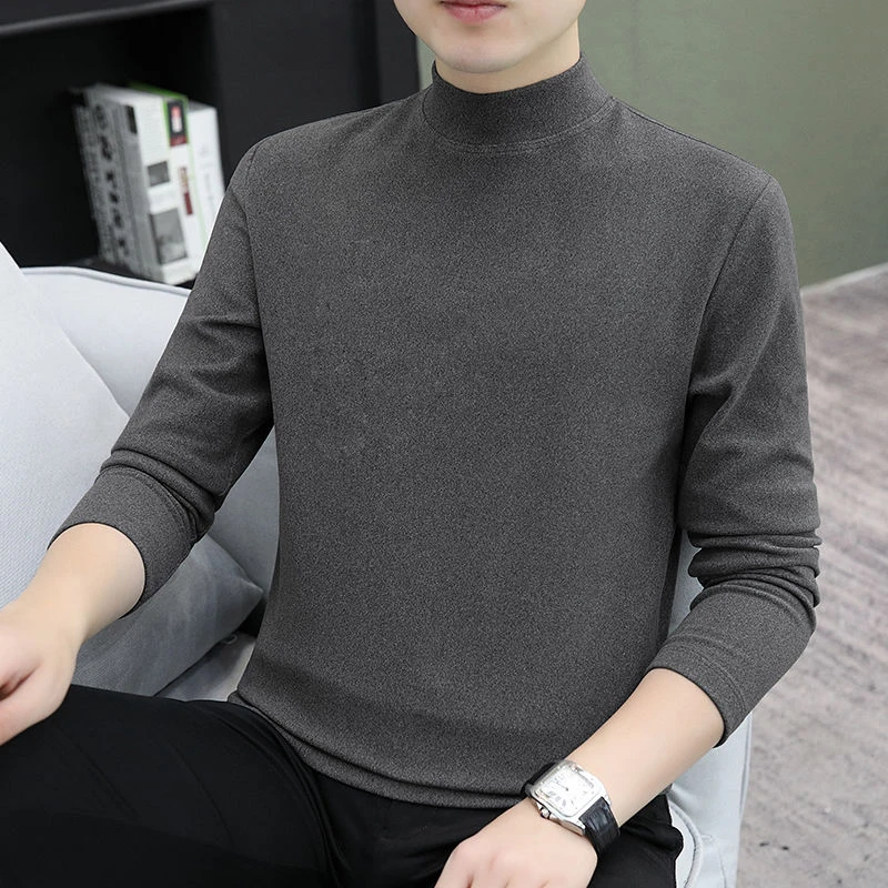 新款秋冬季男士潮流上衣长袖半高领打底衫百搭休闲保暖德绒秋衣服