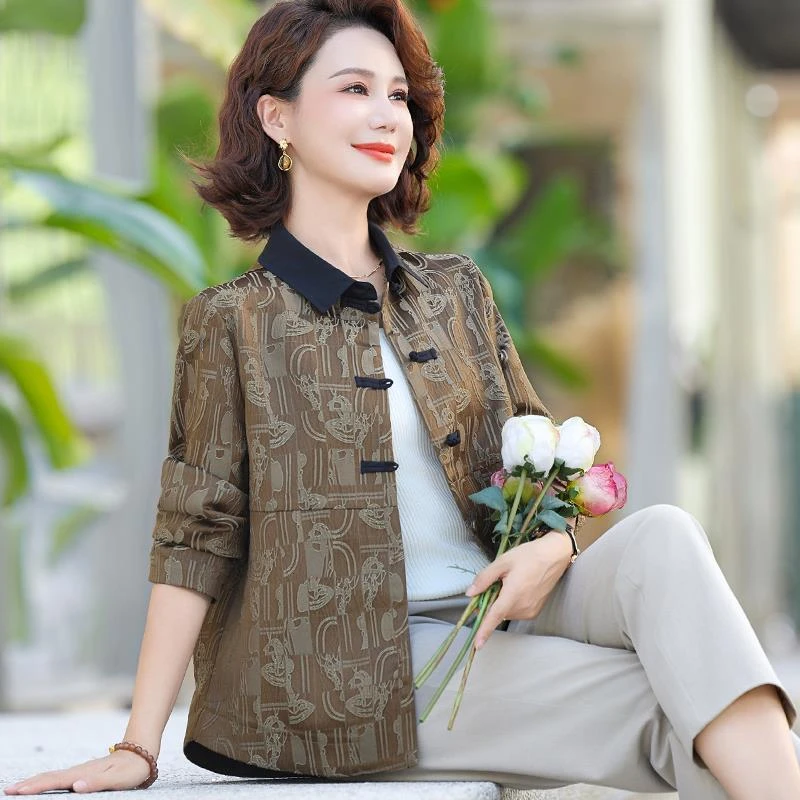 妈妈秋装洋气长袖风衣贵夫人时尚长袖开衫中老年女装宽松薄款外套