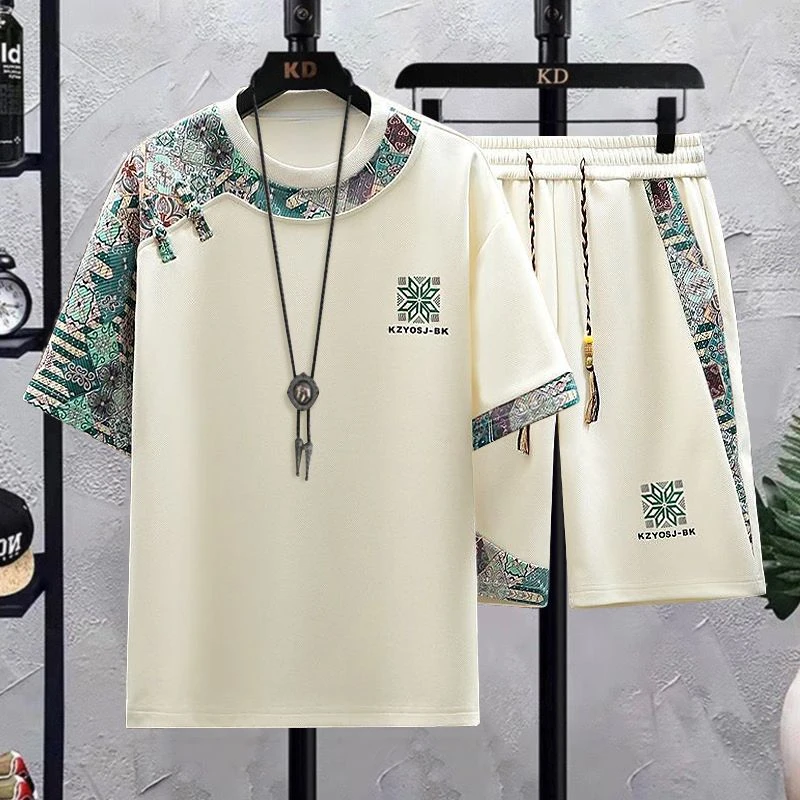 中国风短袖短裤套装男夏季冰爽凉感男士穿搭一整套新中式国潮衣服