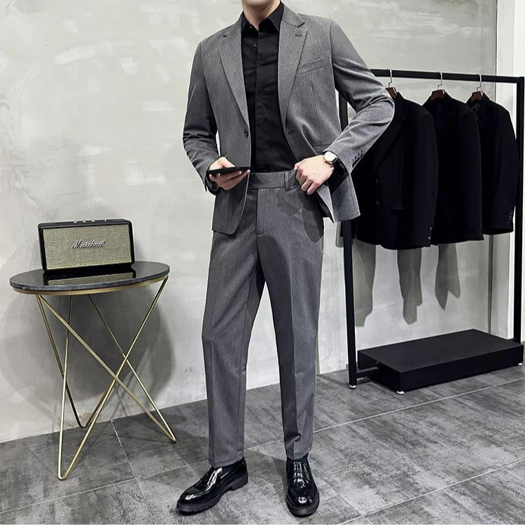 二件套西装男春秋季西服韩版商务休闲外套男士修身小西装套装