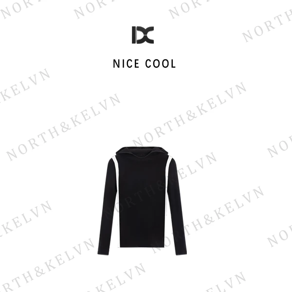 100绵羊毛连帽撞色套头针织毛衣气质长袖轻奢时尚休闲百搭