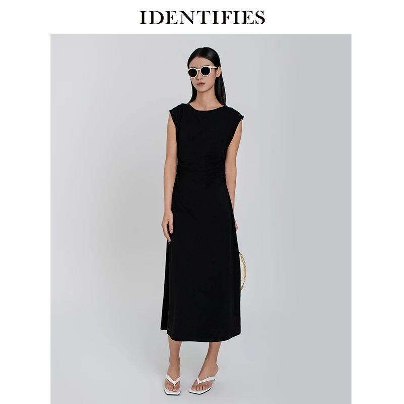 IDENTIFIES/易缔媤经典小黑裙气质女装连衣裙夏季无袖长裙DE51062