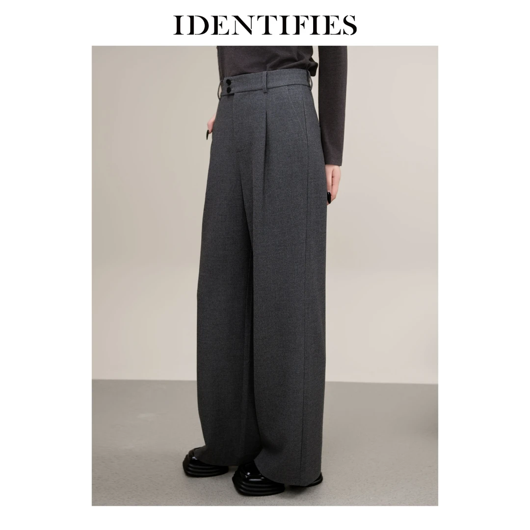 IDENTIFIES/易缔媤垂感裤显瘦高腰时尚休闲秋冬灰色拖地DD13082