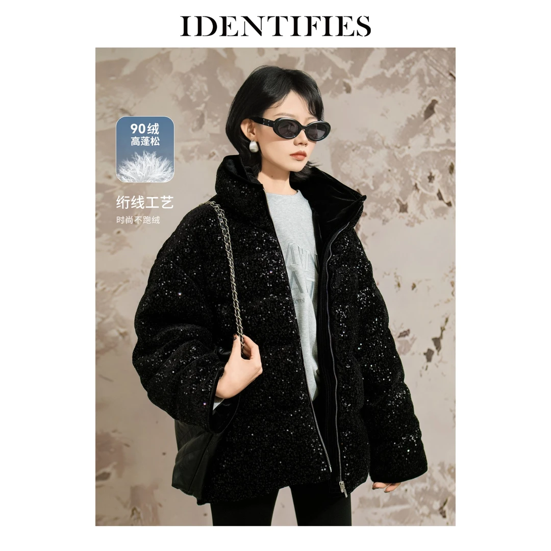 IDENTIFIES/易缔媤设计师款亮片立领羽绒服保暖鸭绒服冬季E43509