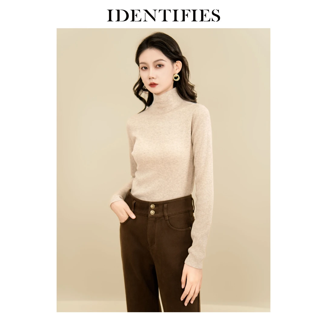 IDENTIFIES/易缔媤打底长袖针织百搭女士修身半高领秋冬D73446